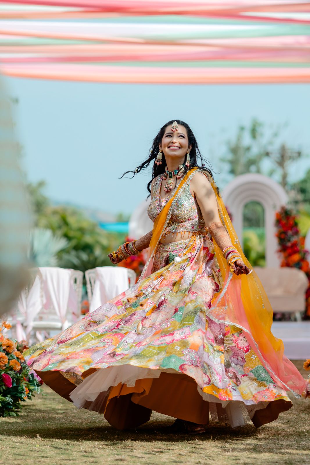 The bride twirling at her haldi